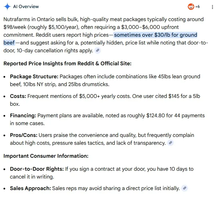 Nutrafarms Google AI summary